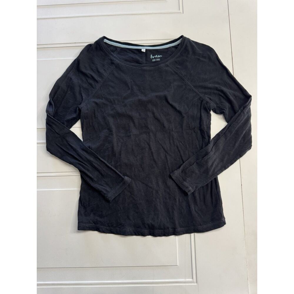 Boden Shirt Women 8 Black Solid Long Sleeve Pullover Tee Crew Neck Top Cotton